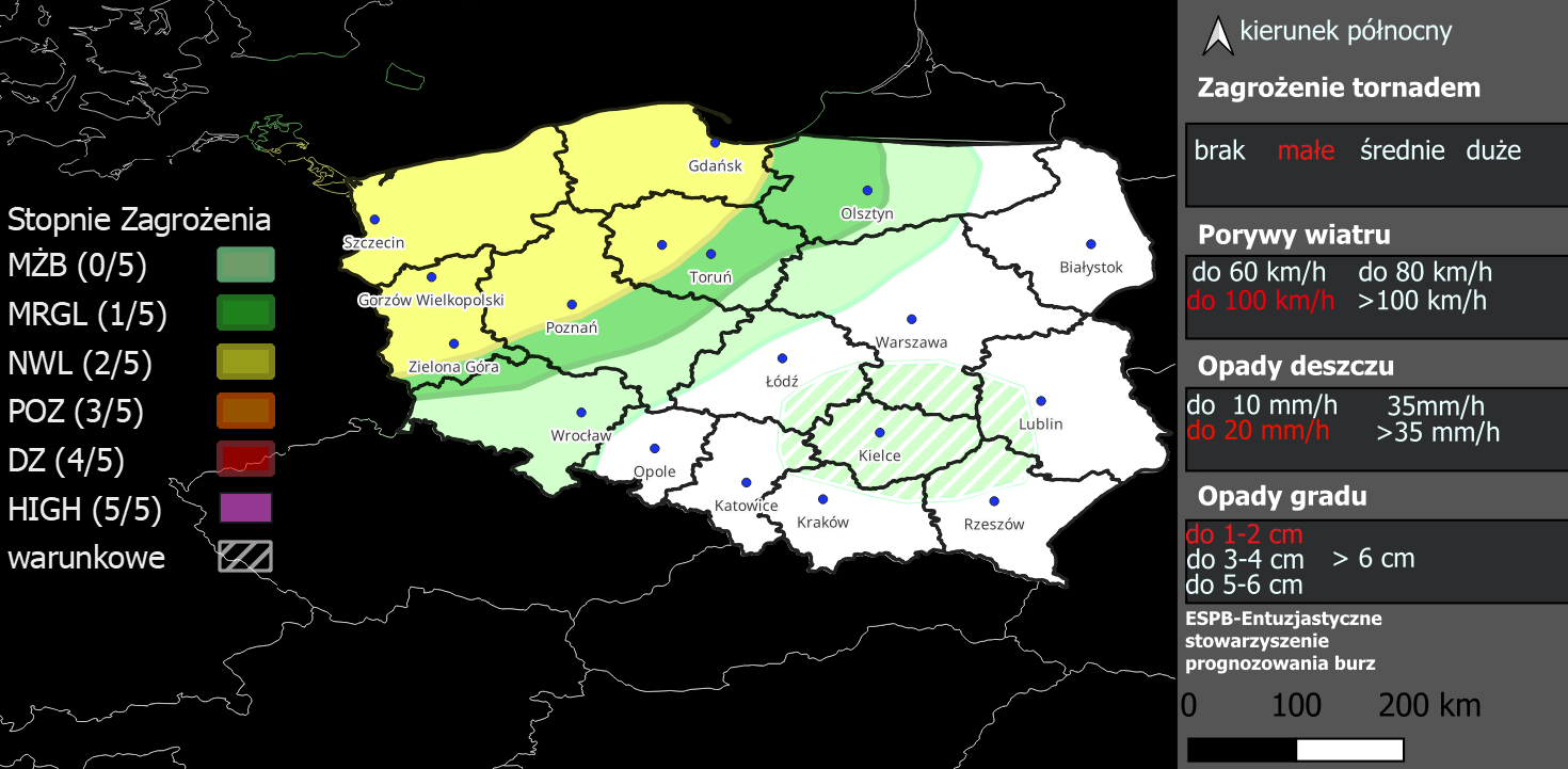 Prognoza aktywności burzowej ESPB na 28 czerwca 2026